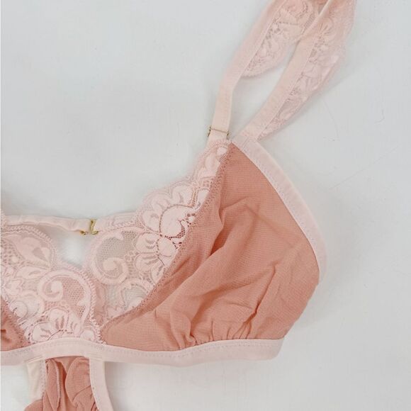 We Are HAH X Free People Women's Key to Ur Heart Sheer Bodysuit Dusty Rose NWT - Picture 5 of 8
